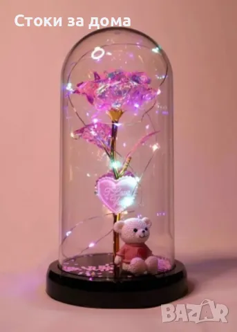 За Свети Валентин Романтична стъкленица с роза, мече и LED светлини, снимка 3 - Други стоки за дома - 48858728