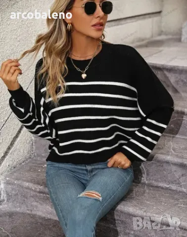 Дамски плетен пуловер с кръгло деколте, свободен пуловер на райета, 5цвята , снимка 9 - Блузи с дълъг ръкав и пуловери - 47860460