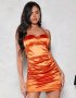 Оранжева рокля с камъни сатен, снимка 2