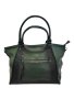 Голяма дамска чанта тип торба с опушени детайли - тъмно зелена