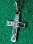 СТАРО СРЕБЪРНО КРЪСТЧЕ СРЕБРО 925 с ФАСЕТИРАНИ ИСКРЯЩИ КРИСТАЛИ Едното КАМЪЧЕ ЛИПСВА! 40508, снимка 4