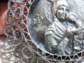 Възрожденска Сребърна икона, амулет, накит, медальон с Богородица, Дева Мария - Панагия 60 мм - Бого, снимка 7