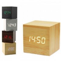 Стилен дървен Часовник под формата на куб/Термометър/Аларма/Дата, снимка 2 - Други - 32289702