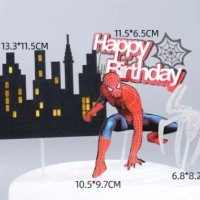 сет Спайдърмен Happy Birthday надпис паяжина сгради паяк картонени топери украса декор торта, снимка 3 - Други - 32318213