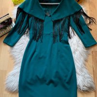 Нова петролено зелена рокля с ресни, снимка 1 - Рокли - 43271554