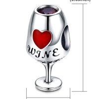 Сребърен талисман за гривна Пандора Чаша вино Модел 089, снимка 2 - Гривни - 43464763