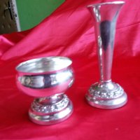 Стари Посребрени Английски Свещник и Купичка, снимка 1 - Антикварни и старинни предмети - 27275917