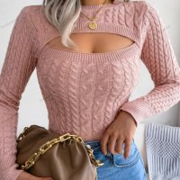 Дамски пуловер с изрязан дълъг ръкав с кръгло деколте, 3цвята - 023, снимка 15 - Блузи с дълъг ръкав и пуловери - 39894802