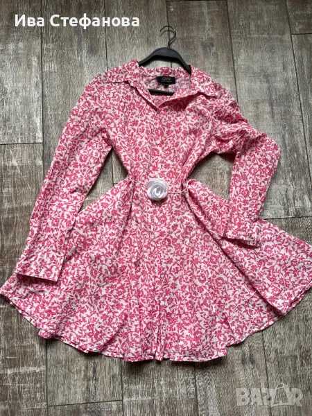 Разкошна къса  ежедневна елегантна рокля бяло и розово 100 % памук памучна , снимка 1