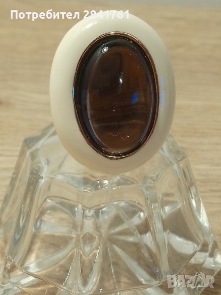Сребърен пръстен с лилав камък, емайл и позлата, снимка 1