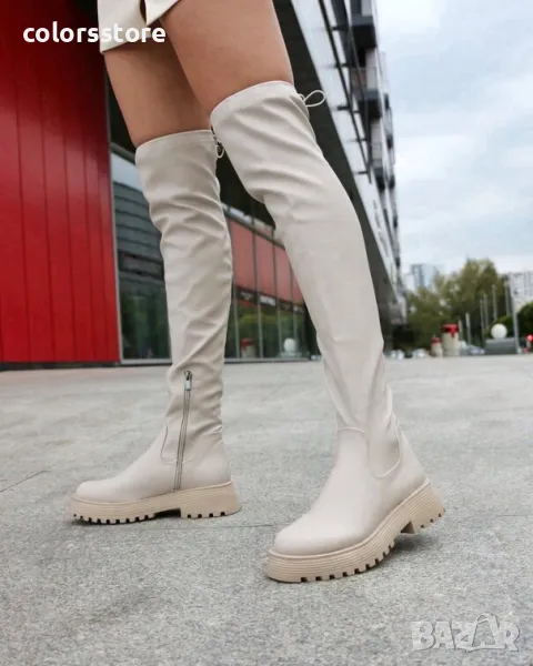 Равни чизми - бежова кожа - SRT66, снимка 1