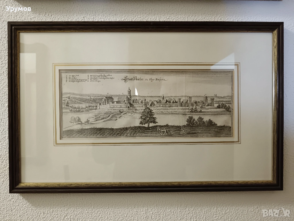 Немска гравюра от 17 в. – „Statt Aicha in Ober Bayern“ от M. Merian , снимка 1