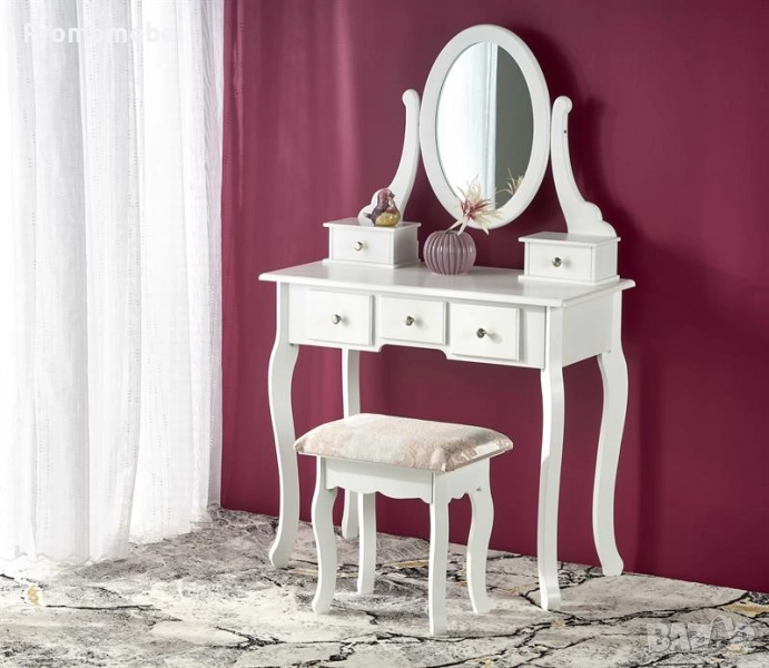 Дамска тоалетка SARA с огледало и тапицирана табуретка, снимка 1