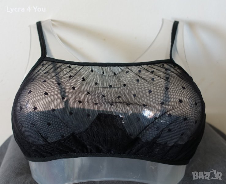 Тюлено черно бюстие/топ на черни точки, снимка 1