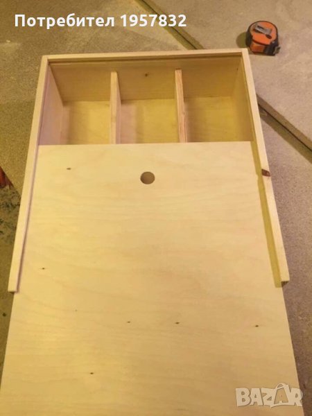 Декоративна  дървена кутия с плъзгащ капак за три бутилки вино ръчна изработка, снимка 1