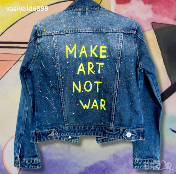 Ръчно рисувано дънково яке Make Art Not War, снимка 1