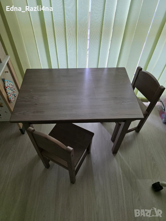 Дървена детска маса с 2 столчета, снимка 1