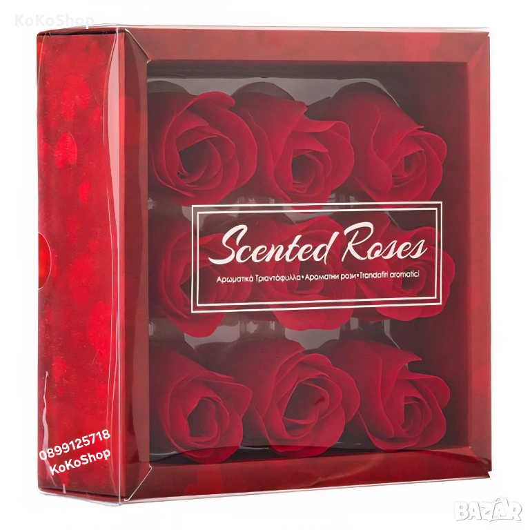 Кутия с червени ароматни рози-9 броя/кутия с рози/червени рози, снимка 1