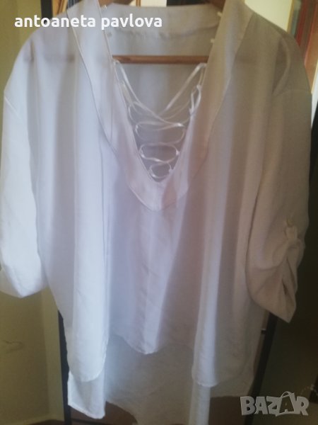 Бяла дълга  асиметрична туника -риза, снимка 1