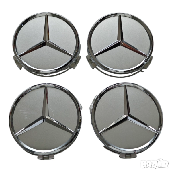 75мм Капачки за джанти за Мерцедес Mercedes-Benz - СВЕТЛО СИВИ, снимка 1