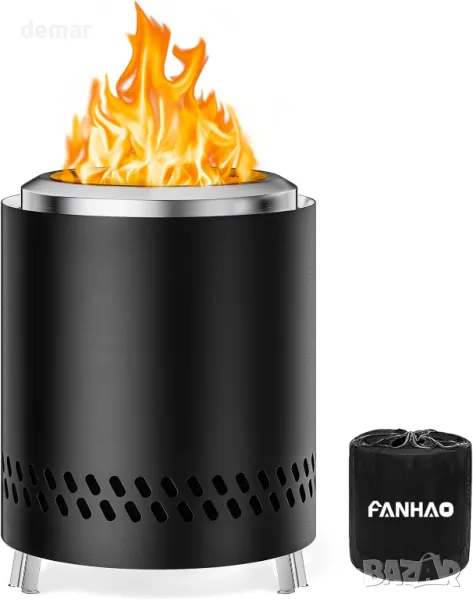 FANHAO 18 см настолно огнище със стойка, бездимно огнище от неръждаема стомана с подвижна пепелница, снимка 1