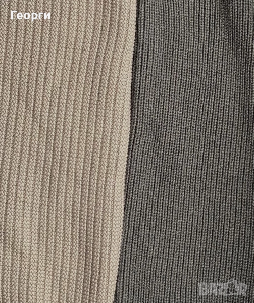 Унисекс пуловери от рипсено плетиво в цвят каки с кръгло деколте, снимка 1