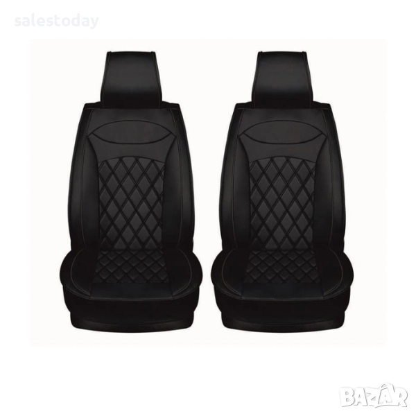 Калъфи за предни седалки, 2бр. протектори от еко кожа, черен цвят, снимка 1