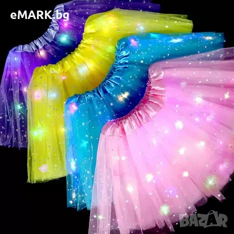 Led светеща пола за момичета с регулируема ластична лента и захранване на батерии, снимка 1