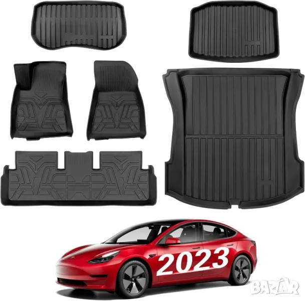 Tesla Model 3 к-кт от 6 части 3D всезонни трислойни стелки и корита багажници, снимка 1