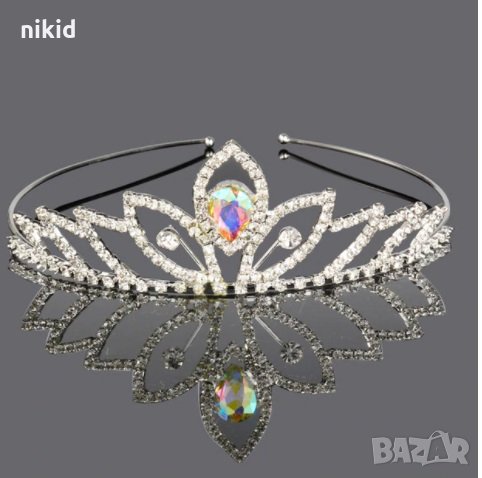 Прелестна лилия с камък корона диадема с камъчета тиара дамска детска, снимка 1