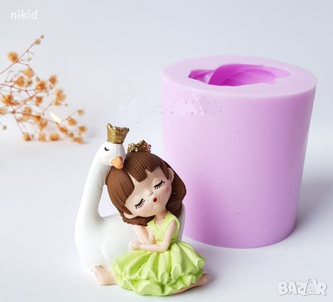 3D Момиче с лебед силиконов молд калъп форма фондан гипс декор, снимка 1