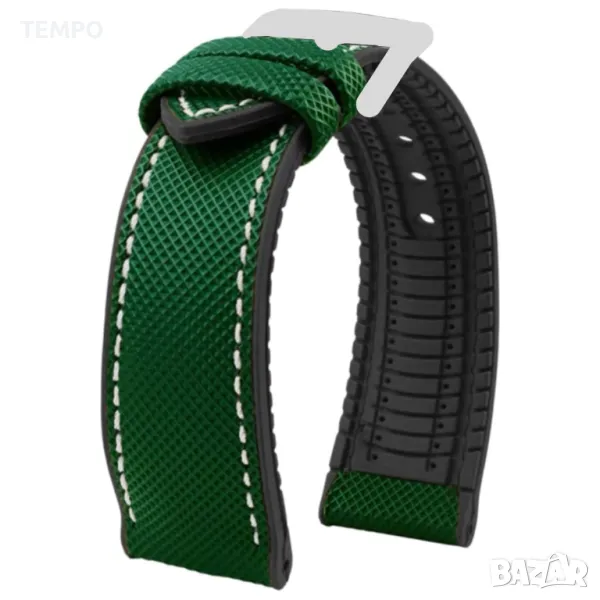 СИЛИКОНОВА КАИШКА ЗЕЛЕНА С БЯЛ ШЕВ- 18мм + ПОДАРЪК, снимка 1