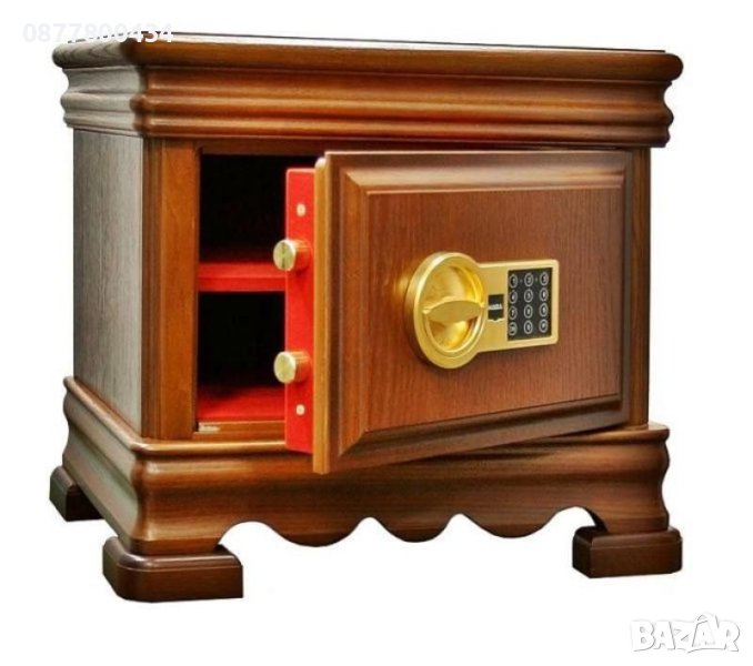 Луксозен сейф дъб естествен фурнир-висок клас защита против разбиване и златно покритие, снимка 1