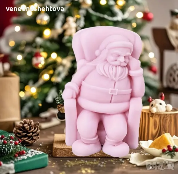 3D Дядо Коледа спящ на стол Силиконов молд форма за свещи гипс сапун , снимка 1