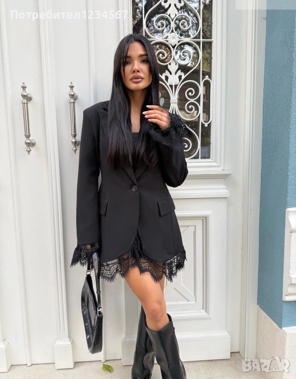 Нов черен блейзър с дантелени ръкави/ сако + къси панталони, снимка 1