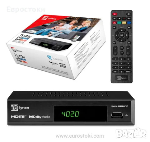 ТВ декодер TELE System TS4020 с двоен DVB T/T2 и DVB-S/S2 HEVC HD HDR10 HLG тунер, снимка 1