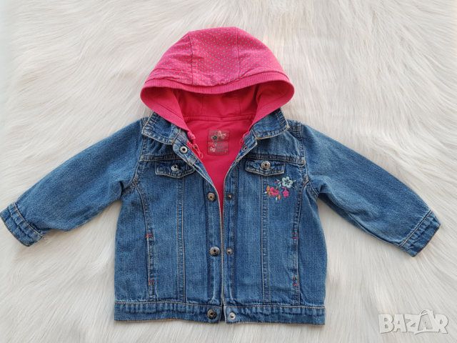  Детско дънково яке с подплата суичър 2в1 размер 9-12 месеца, снимка 4 - Бебешки якета и елеци - 44923103