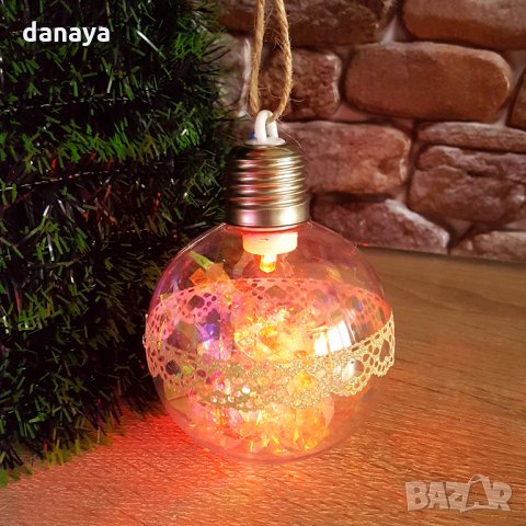 1260 Светеща коледна топка с pvc дантела за украса на елха 8см диаметър, снимка 2 - Декорация за дома - 27032050