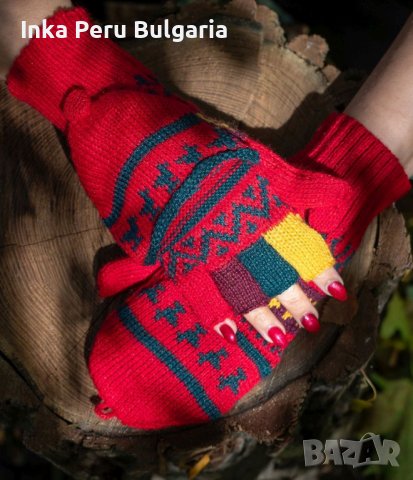 Перуански ръкавици с отворени пръсти и капаче различни цветове, снимка 2 - Ръкавици - 42932341