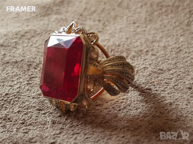 ЗЛАТЕН 18 КАРАТА с огромен РУБИН ръчен елегантен пръстен злато, снимка 8 - Пръстени - 40240100