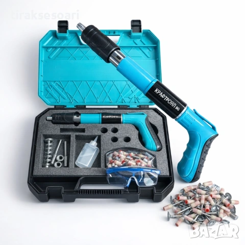 Ръчен пистолет за пирони KRAFTROYAL + 100 броя за бетон, метал и дърво, снимка 3 - Други инструменти - 53024381