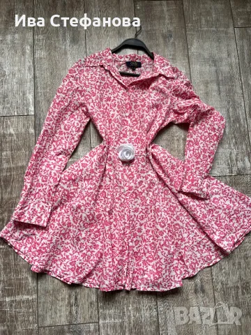 Разкошна къса  ежедневна елегантна рокля бяло и розово 100 % памук памучна 