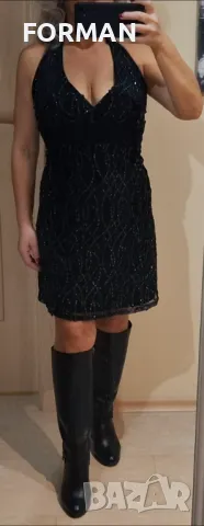Черна рокля с отворен гръб цялата в пайети, снимка 4 - Рокли - 48121660