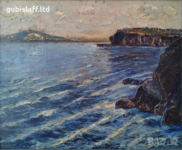 Картина, море, вълни, скали, худ. Д. Дионисиев (1908-1992), снимка 2 - Картини - 43931612