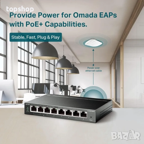 Чисто нов 8 портов пое суич Switch (Комутатор) TP-Link TL-SG108PE PoE TL-SG108PE  Комутатор ..., снимка 5 - Суичове - 51787900