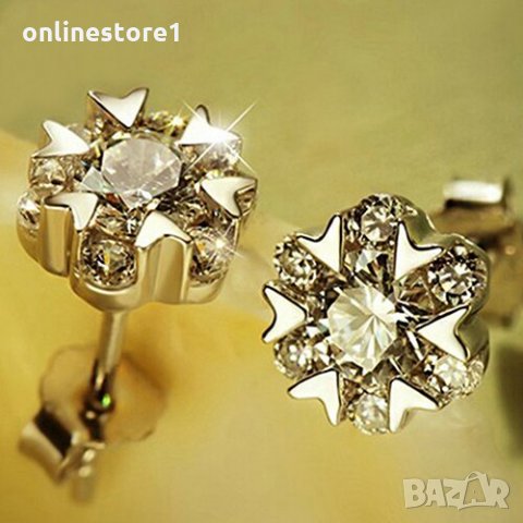 Сребърни Обеци Искряща Снежинка - 925 печат сребро BA221, снимка 2 - Обеци - 28147744