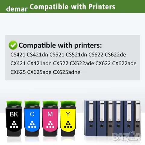 Тонер касети 4 цвята Комплект CS421 CS521 CS622 CX421 CX522 CX622 CX625 Стандартен капацитет Lexmark, снимка 2 - Консумативи за принтери - 48237319