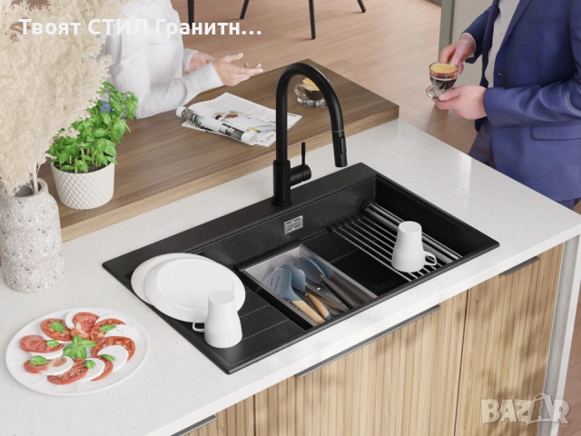 Графит гранитна кухненска мивка Сидни 780-60 Ergo Multilevel 780х500, снимка 2 - Мивки - 51918231