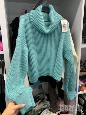 Дамски къс пуловер с яка 5 цвята, снимка 7 - Блузи с дълъг ръкав и пуловери - 43156137