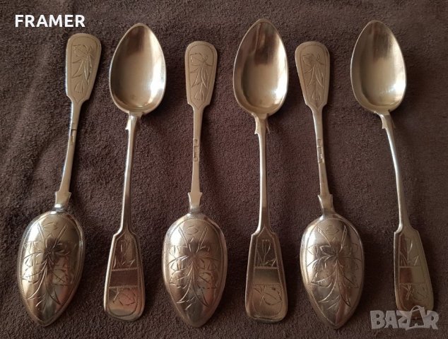 6 броя Сребърни 1892 сребро лъжички лъжици ЦАРСКА Русия, снимка 1